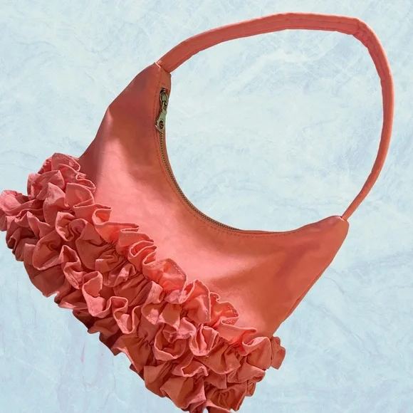 EUC. MOLLY GODDARD X BAGGU RUFFLE PINK SHOULDER BAG. SOLD OUT.ATTACHED KEY STRAP - Picture 4 of 16